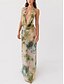 cheap Floral Dress-Women&#039;s Dress Set Sheath Dress Halter Dress Beach Graphic Ruched Print Maxi Dress Sleeveless U Neck Vacation Date Red Brown Green Summer Regular Fit