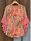preiswerte Damen Boho Tops-Damen Retro Bluse Geschichtet Rüschenschlitz Ärmel Oberteile Vintage Grafik Geometrisch Bohemia Vintage Täglich 3/4 Länge Ärmel Reguläre Oberteile Tägliche Urlaubs Urlaubskleidung Druck Gelb Pink