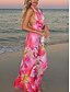 cheap Floral Dress-Women&#039;s Dress Set Sheath Dress Halter Dress Beach Graphic Ruched Print Maxi Dress Sleeveless U Neck Vacation Date Red Brown Green Summer Regular Fit