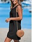 baratos Vestido Simples-Mulheres Minivestido Vestidos Para o Verão Vestido de verão Casual Diário Praia Normal Côr Sólida Sem Manga Gola Redonda Exército verde Preto Azul Bege Verão