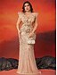 abordables Champán-Vestidos Sirena  Trompeta Talla Grande Vestido Elegante Curvas Formal Boda Longitud de Piso Sin Mangas Cuello en V Con Lentejuelas