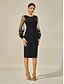 baratos vestido midi preto-Mulheres Comprimento do chá Vestido preto Vestido de renda Elegante Natal Festa Tecido Manga Longa Gola Redonda Preto Primavera Outono Inverno