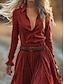 preiswerte Ausgefallene Kleider-Damen Langes Kleid Maxikleid Freizeitkleid Schwingkleid Sommerkleid Boho-Kleid Vintage Urlaub Täglich Ferien Normale Passform Einfarbig Langarm V Ausschnitt Rote Sommer