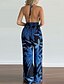 billige afslappede jumpsuits-Dame Normal Flyverdragt Gade Blomstret Uden ærmer Halterhals Delt Trykt mønster Gade Daglig Regulær Sort Gul Blå Sommer