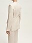 cheap Mom&#039;s Pant Suits-Collarless Blazer Two Piece Pantsuit Pantsuit Linen Blended Mother of the Bride Pantsuit Elegant Simple Minimalist V Neck Floor Length Long Sleeve with Solid Color