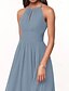 baratos Vestidos para Madrinhas-Vestido de Dama de Honra A-Line Decote Halter Sem Mangas Elegante Comprimento do Chão Chiffon com Plissado  Franzido