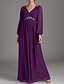 economico Lunghezza del pavimento-Abito a-line per madre della sposa elegante per invitata a matrimonio scollo a V a lunghezza totale in chiffon maniche lunghe con applicazioni di perline e arricciature