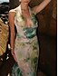 cheap Floral Dress-Women&#039;s Dress Set Sheath Dress Halter Dress Beach Graphic Ruched Print Maxi Dress Sleeveless U Neck Vacation Date Red Brown Green Summer Regular Fit