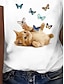 billiga Djur tee-Dam T-shirt Summer Tops Mönster Katt Fjäril Klassisk Ledigt Kortärmad V-hals Crop Tops Dagligen Helgen Regnbåge Sommar Vår Höst