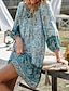 abordables Robes Bohémiennes-Femmes Mini Robe Robe Fleurie Robe bohème Robe Imprimée Classique Moderne Extérieur Vacances Fête Coupe régulière Fleur manche longue Col en V Jaune Rose Claire bleu marine Bleu Été