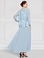 billige Mors kjolesæt-SkyBurnt Out Blomster Lace To Delt A-Linje Mor til Bruden Kjole Elegant Simpel Minimalistisk Båd Udsnit Gulvlængde Chiffon 3/4 Længde Ærme med Jakke
