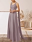 billige Bryllupsgæstekjoler-A-Line Bryllupsgæst Kjoler Elegant Kjole Bryllupsgæst Engagement Gulvlængde Uden Ærmer V-Hals Efterårs Bryllupsgæst Chiffon med Applikationer