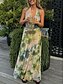 cheap Floral Dress-Women&#039;s Dress Set Sheath Dress Halter Dress Beach Graphic Ruched Print Maxi Dress Sleeveless U Neck Vacation Date Red Brown Green Summer Regular Fit