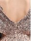 billiga CHAMPAGNE-Havfrue  trumpet Quinceanera klänningar elegant klänning formell bröllop golvlängd kortärmad V-hals paljetterad med paljetter