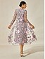 voordelige Feestjurken-Dames Theelengte Cocktail jurk Jurk Set Bruiloft gast jurk A lijn jurk Elegant Formeel Bruiloft Feest Normale pasvorm Bloemig Lange mouw Strakke ronde hals Grijs roze Zomer Lente Herfst
