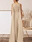 billige Bryllupsgæstekjoler-A-Line Bryllupsgæst Kjoler Elegant Kjole Bryllupsgæst Engagement Gulvlængde Uden Ærmer V-Hals Efterårs Bryllupsgæst Chiffon med Applikationer