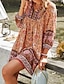 abordables Robes Bohémiennes-Femmes Mini Robe Robe Fleurie Robe bohème Robe Imprimée Classique Moderne Extérieur Vacances Fête Coupe régulière Fleur manche longue Col en V Jaune Rose Claire bleu marine Bleu Été