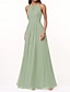 baratos Vestidos para Madrinhas-Vestido de Dama de Honra A-Line Decote Halter Sem Mangas Elegante Comprimento do Chão Chiffon com Plissado  Franzido
