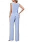 preiswerte Hosenanzüge für Mama-Jumpsuit  Hosenanzug 3-teilig Brautmutter Kleid Elegantes Einfach Minimalistisch Rundhalsausschnitt Bodenlang Knöchellang Chiffon Halbelbmeln mit Kristallen Fallende Rüschen