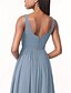 baratos Vestidos para Madrinhas-Vestido de Dama de Honra A-Line Decote V Sem Mangas Elegante Comprimento Total Chiffon com Plissado  Franzido