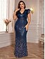 abordables Champán-Vestidos Sirena  Trompeta Talla Grande Vestido Elegante Curvas Formal Boda Longitud de Piso Sin Mangas Cuello en V Con Lentejuelas