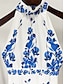 billige Lange kjoler og gowns-A-Line Quinceanera kjoler Elegant kjole Bryllup Bryllupsgæst Gulvlængde Uden ærmer Halterneck Chiffon Rygløs med blomsterprint Bryllupsgæst kjole