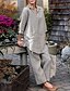 abordables Ensembles-Femmes Streetwear Chemises en coton et lin Chemisier Ensembles de Pantalons manche longue Col de chemise Couleur Unie Vacances Décontracté Quotidien Bleu Vert foncé Kaki Été Coupe régulière