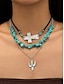 abordables Collier pour femme-Ensemble de colliers de perles turquoise superposées pour femmes - Bijoux bohèmes avec breloques cactus et gouttes, idéal pour les festivals, les concerts country et les tenues décontractées