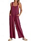 billige Bukser af almindelig bomuldshør-dame normal jumpsuit dungarees streetwear ensfarvet ærmeløs u-hals lomme gade fest normal pasform sort hvid gul sommer