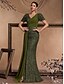 economico VERDE-Abiti Quinceanera A-Line abito elegante formale matrimonio lungo fino al pavimento maniche corte scollo a V con paillettes