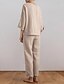 voordelige Stelt in-Dames Actief Basic Katoenen linnen overhemden Blouse Broeken Sets Lange mouw Strakke ronde hals Effen Kleur Buiten Uitgaan Blozend Roze Leger Groen Beige Zomer Normale pasvorm