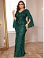 economico VERDE-Abiti Plus Size Sirena  Tromba Elegante Abito Curvilineo Formale Matrimonio Lunghezza Piena a Manica Lunga con Scollatura a V in Paillettes con Paillettes