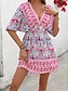 abordables imprimer des robes de plage-Femmes Mini Robe Robe trapèze Vacances Occasionnel Boho Extérieur Sortir Coupe régulière Fleuri Graphique Manche 3/4 Col en V Fuchsia Été Printemps