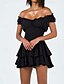 abordables Vestidos de Graduación-Mujer Mini vestido Vestido blanco Vestido de graduación Moda Fiesta Cumpleaños Cita Ajuste regular Plano Manga Corta Hombros Caídos Negro Blanco Verano