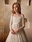 baratos Vestidos para Menina das Flores de Casamento-Vestido de Baile Comprimento Varredura  Escova Vestido de Menina das Flores Primeira Comunhão Frozen Elsa Garotas Bonitas Vestido de Formatura Renda com Drapê Elegante Estilo Real Ajuste de 3 a 16