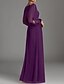 economico Lunghezza del pavimento-Abito a-line per madre della sposa elegante per invitata a matrimonio scollo a V a lunghezza totale in chiffon maniche lunghe con applicazioni di perline e arricciature