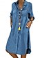 abordables Robes en jean-Femmes Mini Robe Robe trapèze Vacances Occasionnel Extérieur Vacances Quotidien Coupe régulière Uni manche longue Col de chemise Noir bleu marine Bleu Été Automne