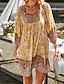abordables Robes Bohémiennes-Femmes Mini Robe Robe Fleurie Robe bohème Robe Imprimée Classique Moderne Extérieur Vacances Fête Coupe régulière Fleur manche longue Col en V Jaune Rose Claire bleu marine Bleu Été