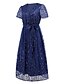 baratos Comprimento do chá-Vestido A-Line de Lantejoulas Mãe da Noiva Vestido Elegante V Neck Comprimento do Chão Renda Manga Curta com Faixa  Cinta Pregas