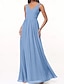 baratos Vestidos para Madrinhas-Vestido de Dama de Honra A-Line Decote V Sem Mangas Elegante Comprimento Total Chiffon com Plissado  Franzido