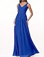 baratos Vestidos para Madrinhas-Vestido de Dama de Honra A-Line Decote V Sem Mangas Elegante Comprimento Total Chiffon com Plissado  Franzido