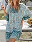 abordables Robes Bohémiennes-Femmes Mini Robe Robe Fleurie Robe bohème Robe Imprimée Classique Moderne Extérieur Vacances Fête Coupe régulière Fleur manche longue Col en V Jaune Rose Claire bleu marine Bleu Été