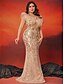 abordables Champán-Vestidos Sirena  Trompeta Talla Grande Vestido Elegante Curvas Formal Boda Longitud de Piso Sin Mangas Cuello en V Con Lentejuelas