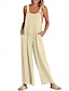 billige Bukser af almindelig bomuldshør-dame normal jumpsuit dungarees streetwear ensfarvet ærmeløs u-hals lomme gade fest normal pasform sort hvid gul sommer