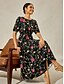 billige Ferie kjoler-Dame Maxikjole Svart kjole Kjole med A-linje Elegant Stilfull Puffermer Feriereise Daglig Løstsittende Blomstret Kortermet Crew-hals Svart Sommer