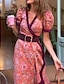 ieftine Rochii Boho-Pentru femei Rochie Lunga Rochie Maxi Rochie casual Rochie leagăn Rochie Boho Modă În aer liber Petrecere Concediu Fit regulat Floare Manșon scurt În V Roz Îmbujorat Vară