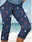 billige -Dame Leggins Ferie Årgang Mode Calf-længde Høj Talje Hjerte Grafisk Printer Åndbart Blød Elastisk Formel udendørs Ferierejse Rødkælkeæg Blå Marine Himmelblå+Hvid Sommer Forår Slank Pasform