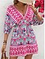 abordables imprimer des robes de plage-Femmes Mini Robe Robe trapèze Vacances Occasionnel Boho Extérieur Sortir Coupe régulière Fleuri Graphique Manche 3/4 Col en V Fuchsia Été Printemps