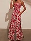 preiswerte lässige Overalls-Damen Normal Overall Streetwear Blumen Ärmellos U-Ausschnitt Druck Straße Täglich Normale Passform Rote Sommer