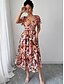 ieftine Rochii Cocktail-Rochii Quinceanera în Formă de A Rochie Elegantă Nuntă Invitată la Nuntă Lungime de Ceai Mâneci Scurte Cu Guler în V Chiffon cu Print Floral Rochie pentru Invitată la Nuntă